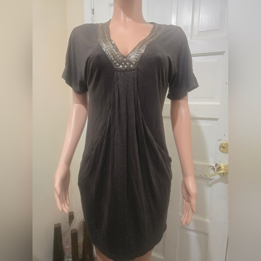 Banana Republic Black Tunic with Embellished V-Neck